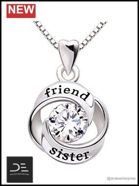 Sterling Silver Cubic Zirconia Love Heart Pendant Necklace Friend Sister